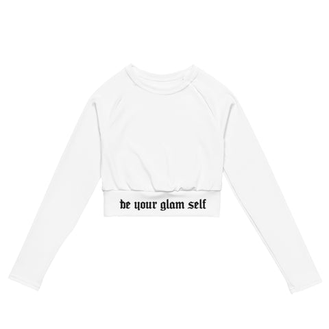 Be Your Glam Self white long-sleeve crop top