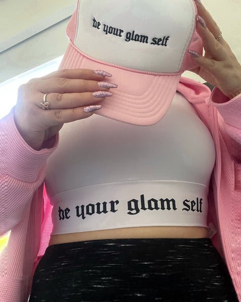 Be Your Glam Self white long-sleeve crop top