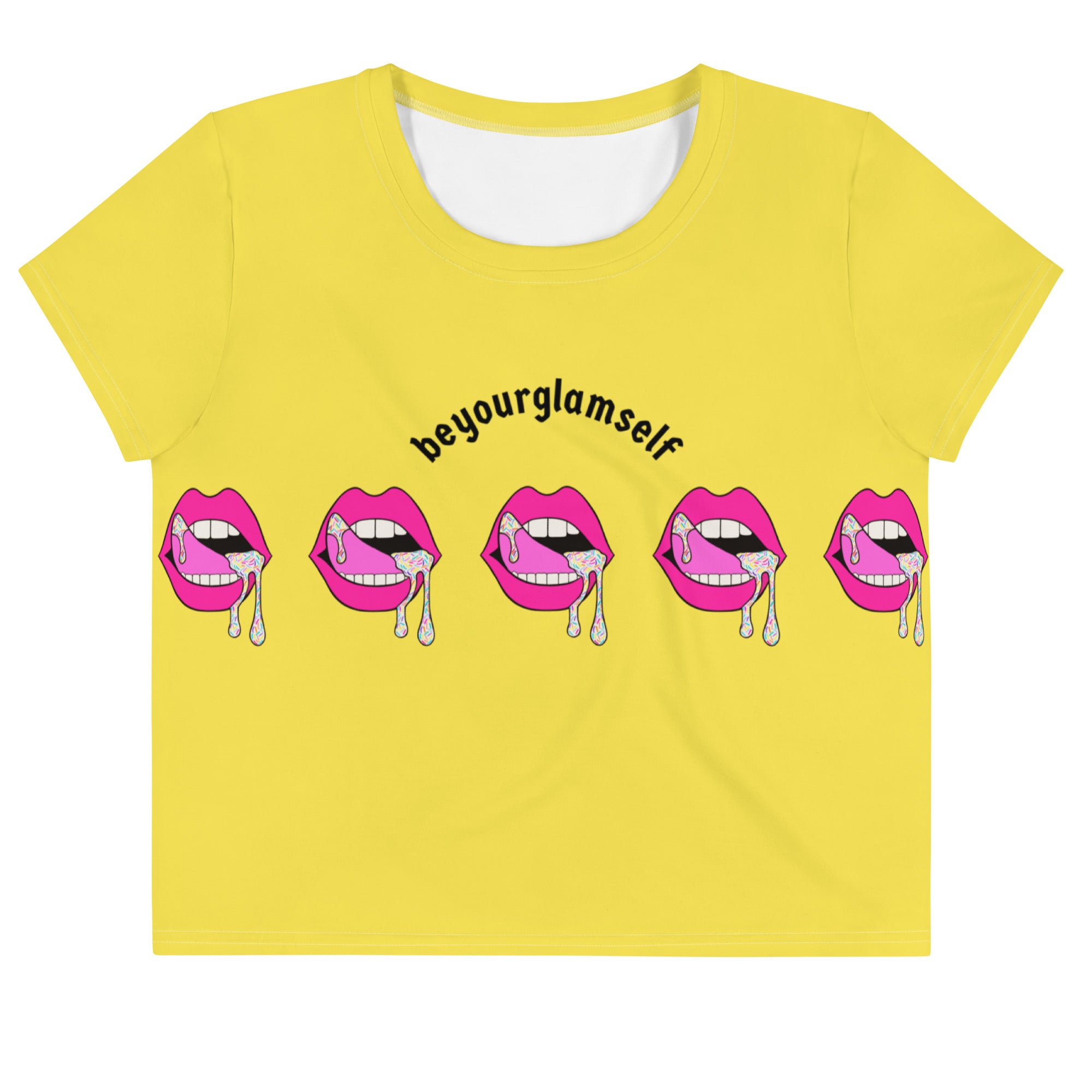 Be Your Glam Self - Lips with Sprinkles Yellow Crop Tee