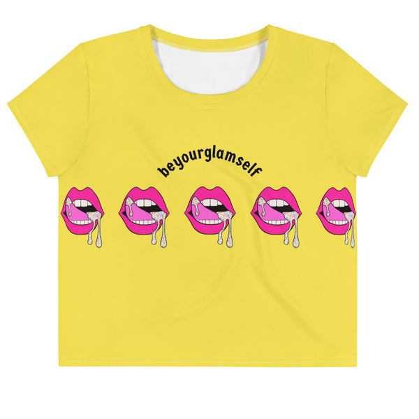 Be Your Glam Self - Lips with Sprinkles Yellow Crop Tee