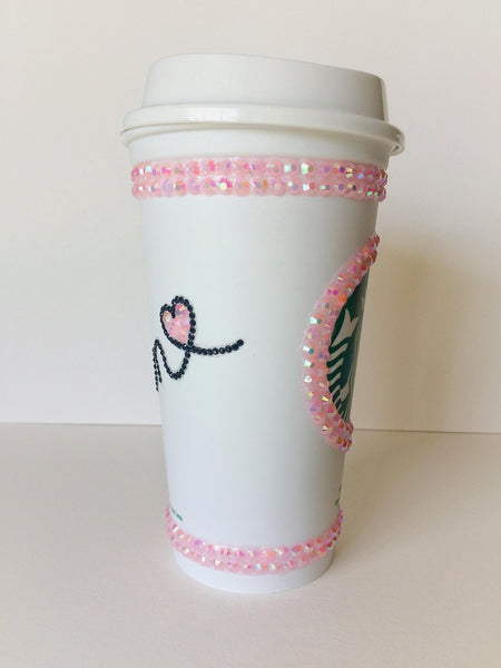 Custom Personalized Travel Coffee Tea Starbucks Bling Travel Mug with Lid