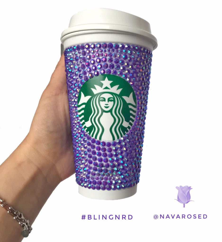 Purple Bling 16 oz. Starbucks Travel Coffee Tea Glam Mug with Lid