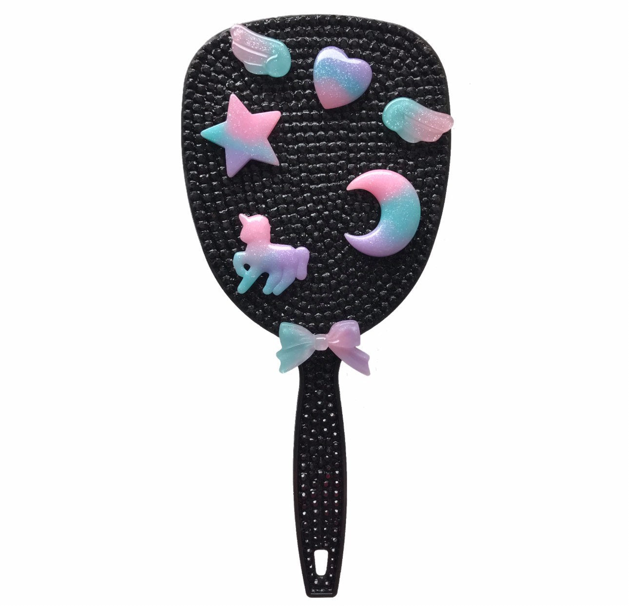 Whimsical Themed Make Up Glam Handheld Mirror with Black Bling