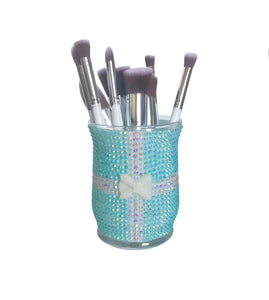 Teal Gift Box Design Makeup Brush GLAM Holder Bling Pencil Holder