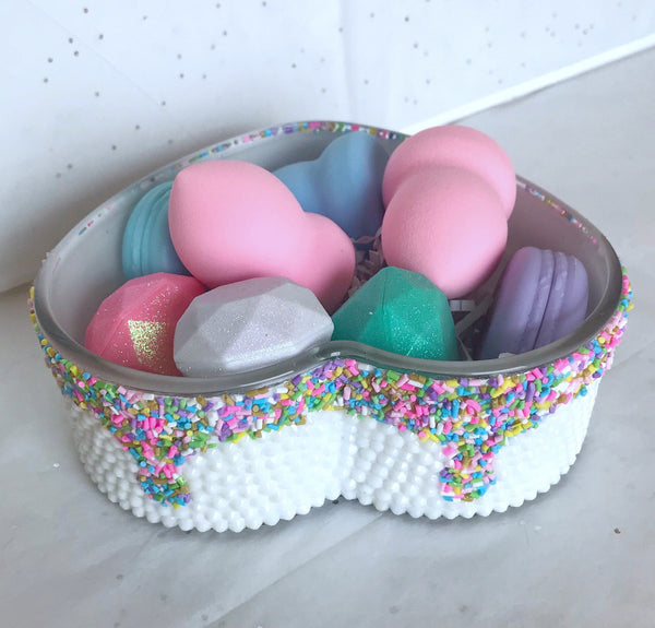 Sprinkles Collection / Bling / Beauty Make Up Organizer / Glass Bowl / Heart Shaped Dish / Baker Gift