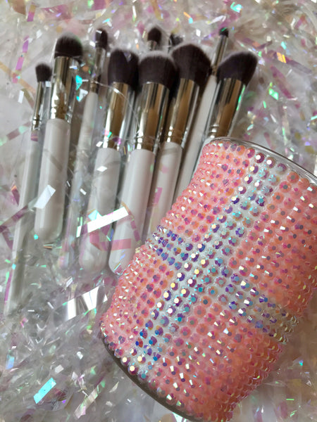 Peach Gift Box Design Makeup Brush Holder Bling Pencil Holder