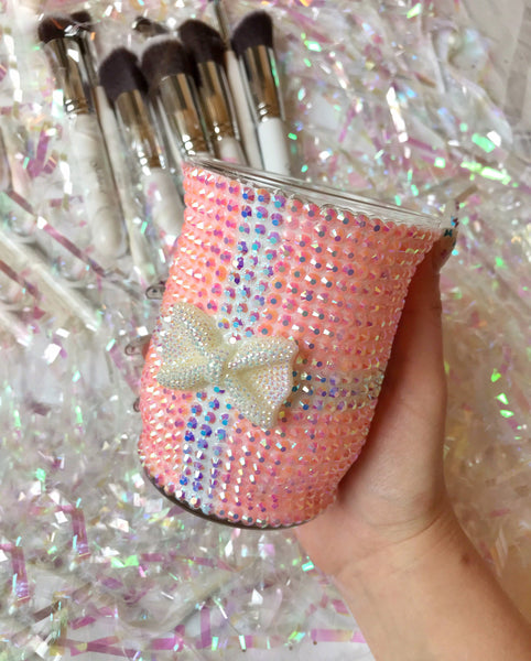 Peach Gift Box Design Makeup Brush Holder Bling Pencil Holder