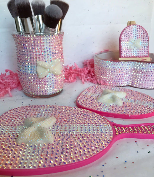 Pink Gift Box Theme Handheld Makeup Bling Mirror Bow Present Design
