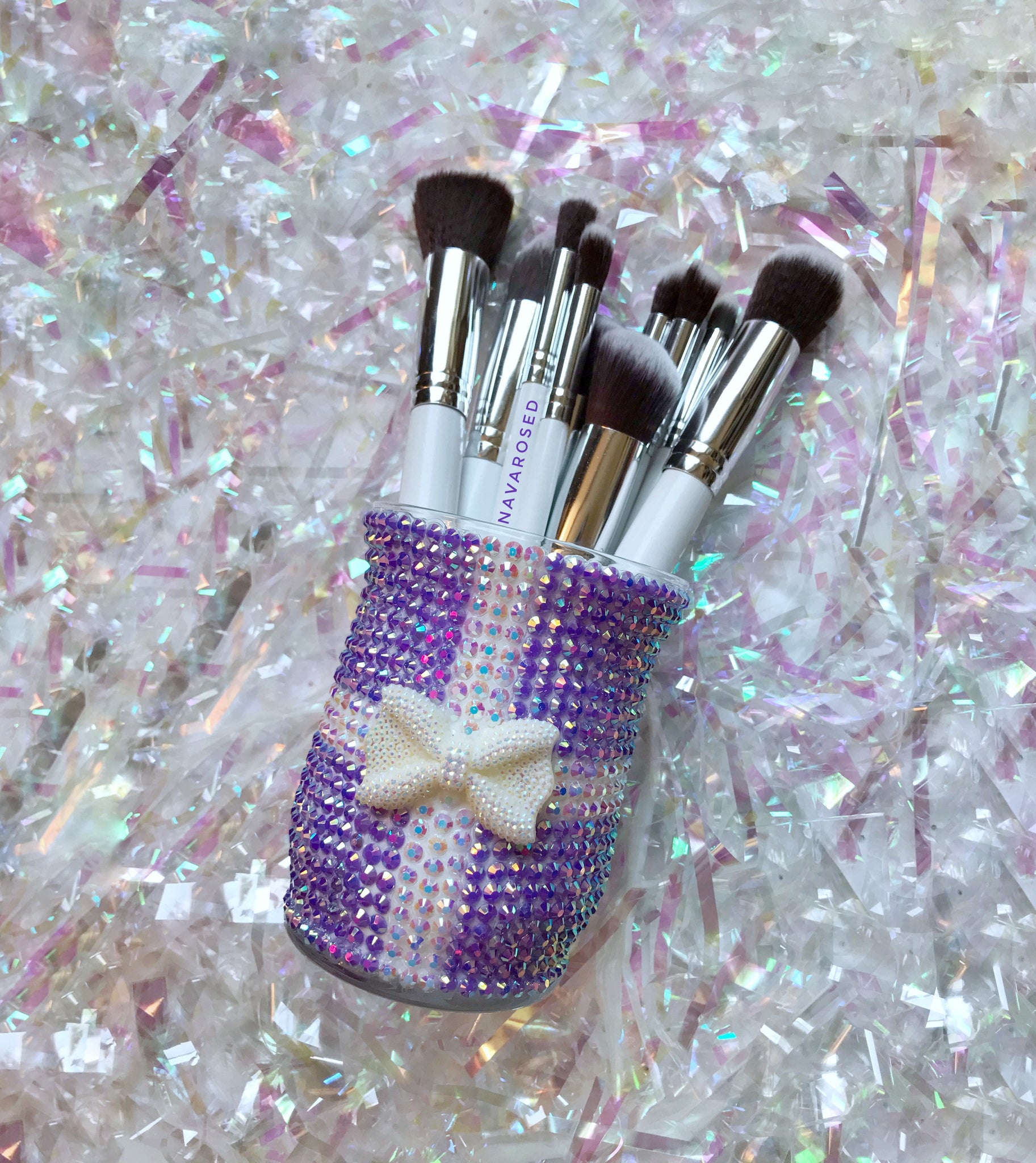 Purple Gift Box Design Makeup Brush Holder Bling Pencil Holder