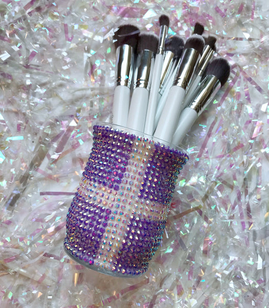 Purple Gift Box Design Makeup Brush Holder Bling Pencil Holder