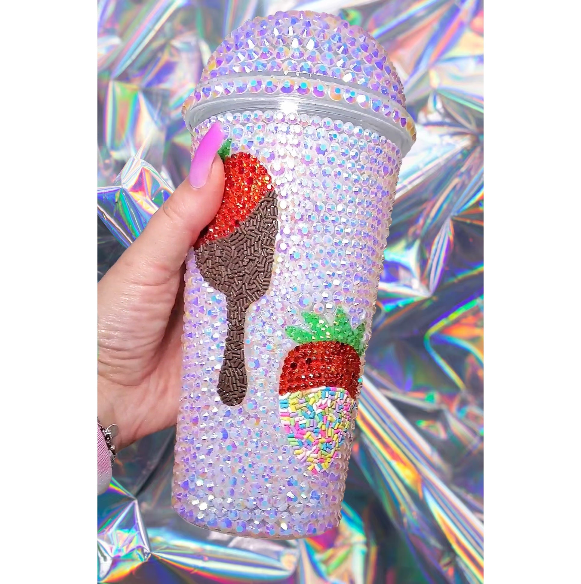 Chocolate/Rainbow Sprinkles covered Strawberries Design Glam Tumbler