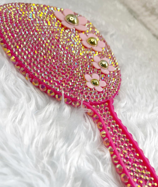 Pink Flower Handheld Mirror Glam Showpiece - PINK Bling
