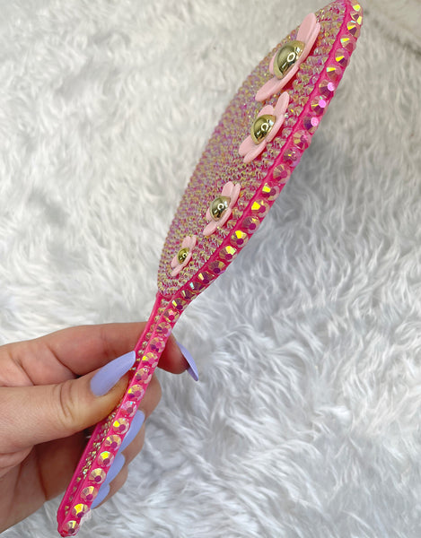 Pink Flower Handheld Mirror Glam Showpiece - PINK Bling