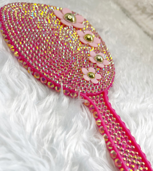 Pink Flower Handheld Mirror Glam Showpiece - PINK Bling